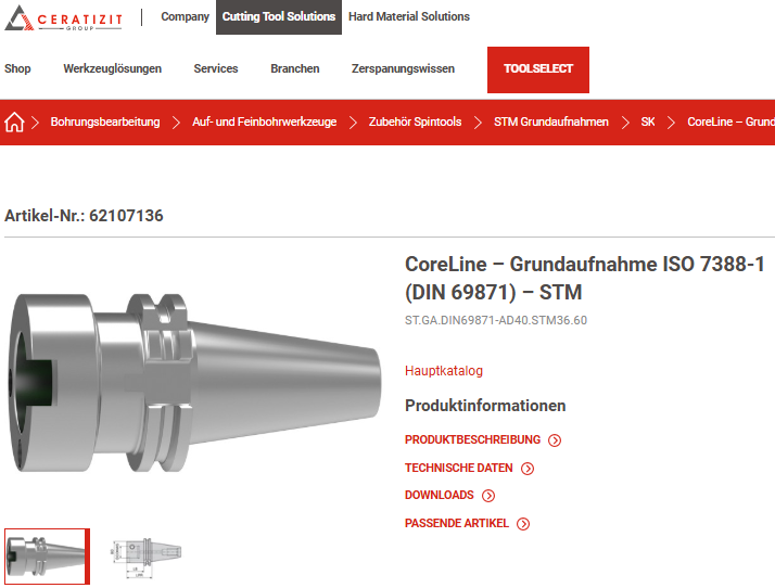 CERATIZIT 62107136 Grundaufnahme ISO 7388-1